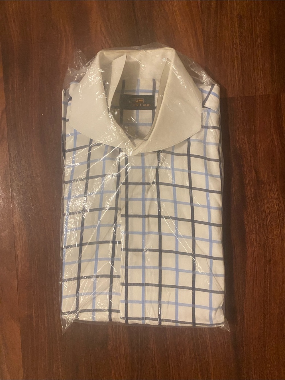 The Laundress White Windowpane Dress Shirt with Light Blue & Navy Checks